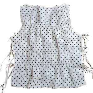 Cream Black Polka Dot Sleeveless Tie Side Top Women's L brunch